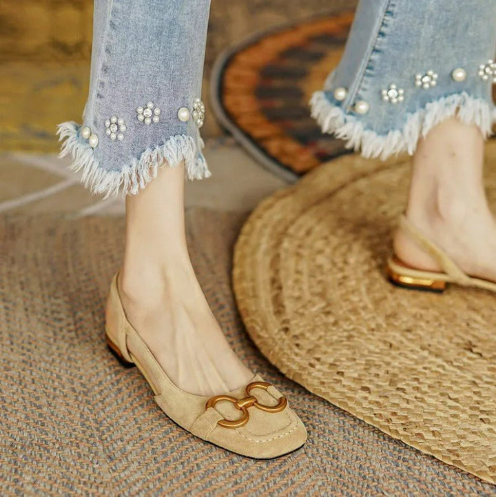 Georgia Suede Slingback Flats With Chain Detail