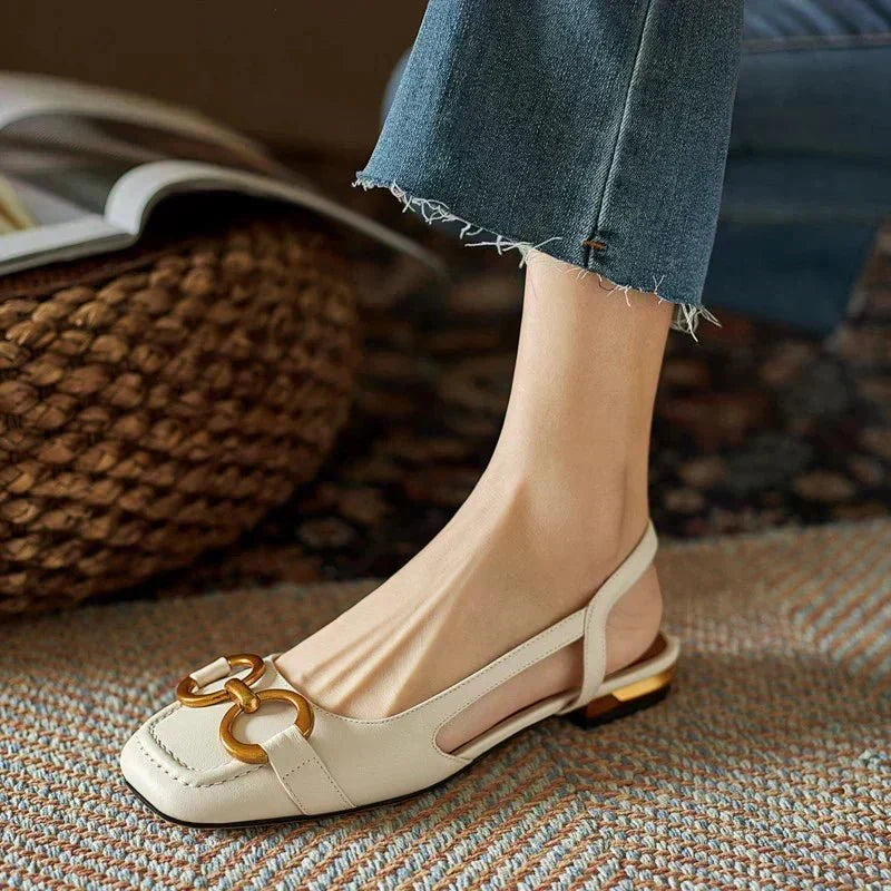 Georgia Suede Slingback Flats With Chain Detail