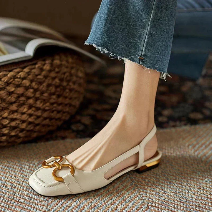 Georgia Suede Slingback Flats With Chain Detail