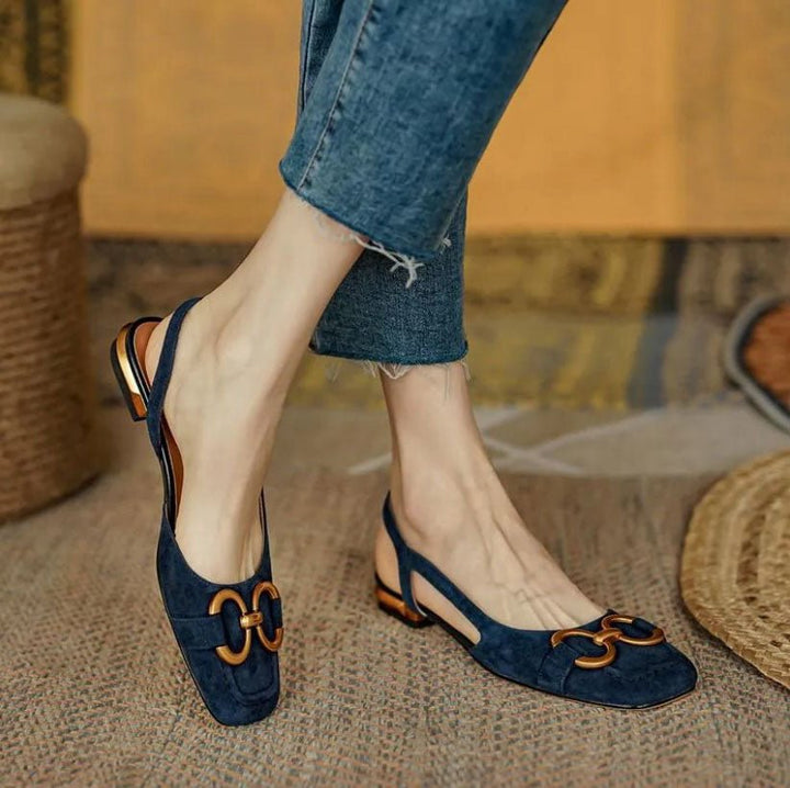 Georgia Suede Slingback Flats With Chain Detail