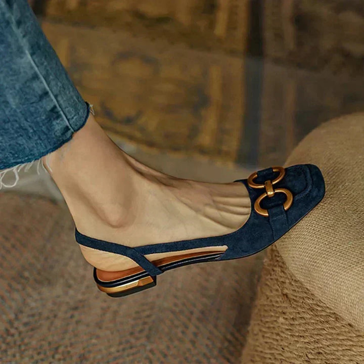 Georgia Suede Slingback Flats With Chain Detail