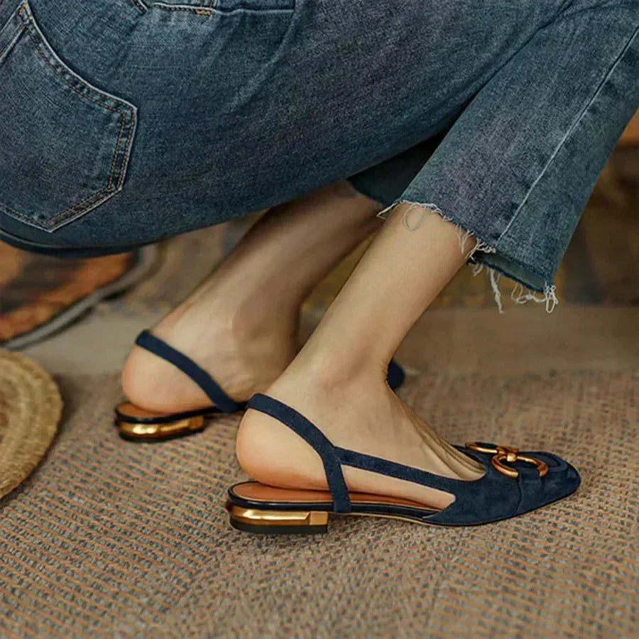 Georgia Suede Slingback Flats With Chain Detail