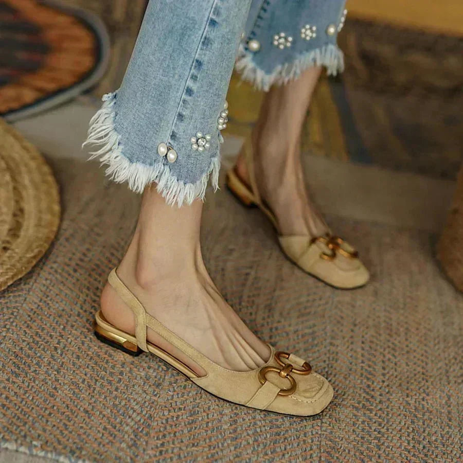Georgia Suede Slingback Flats With Chain Detail