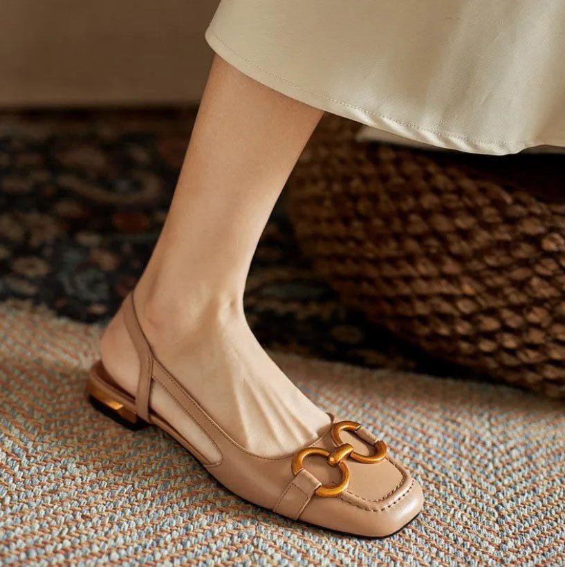 Georgia Suede Slingback Flats With Chain Detail