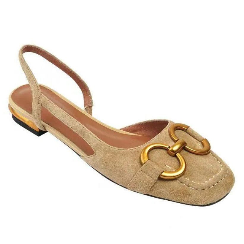Georgia Suede Slingback Flats With Chain Detail