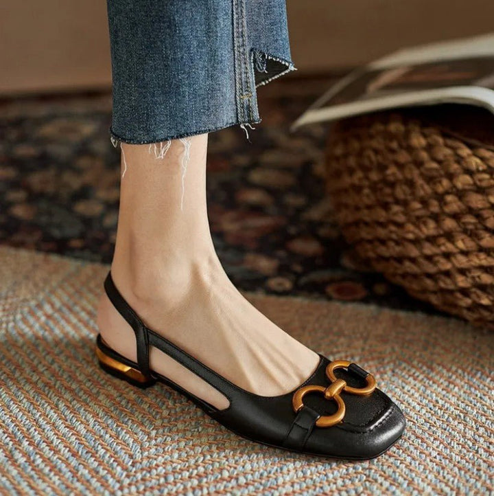 Georgia Suede Slingback Flats With Chain Detail