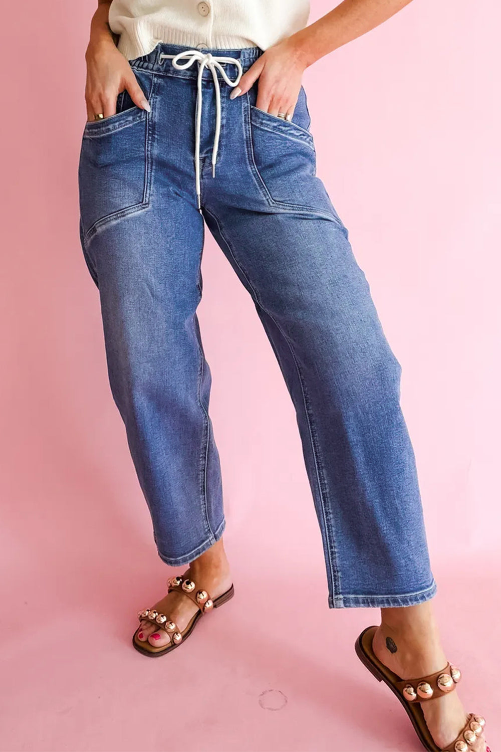 Ashleigh Blue Drawstring Waist Ankle Length Casual Jeans Regular Fit