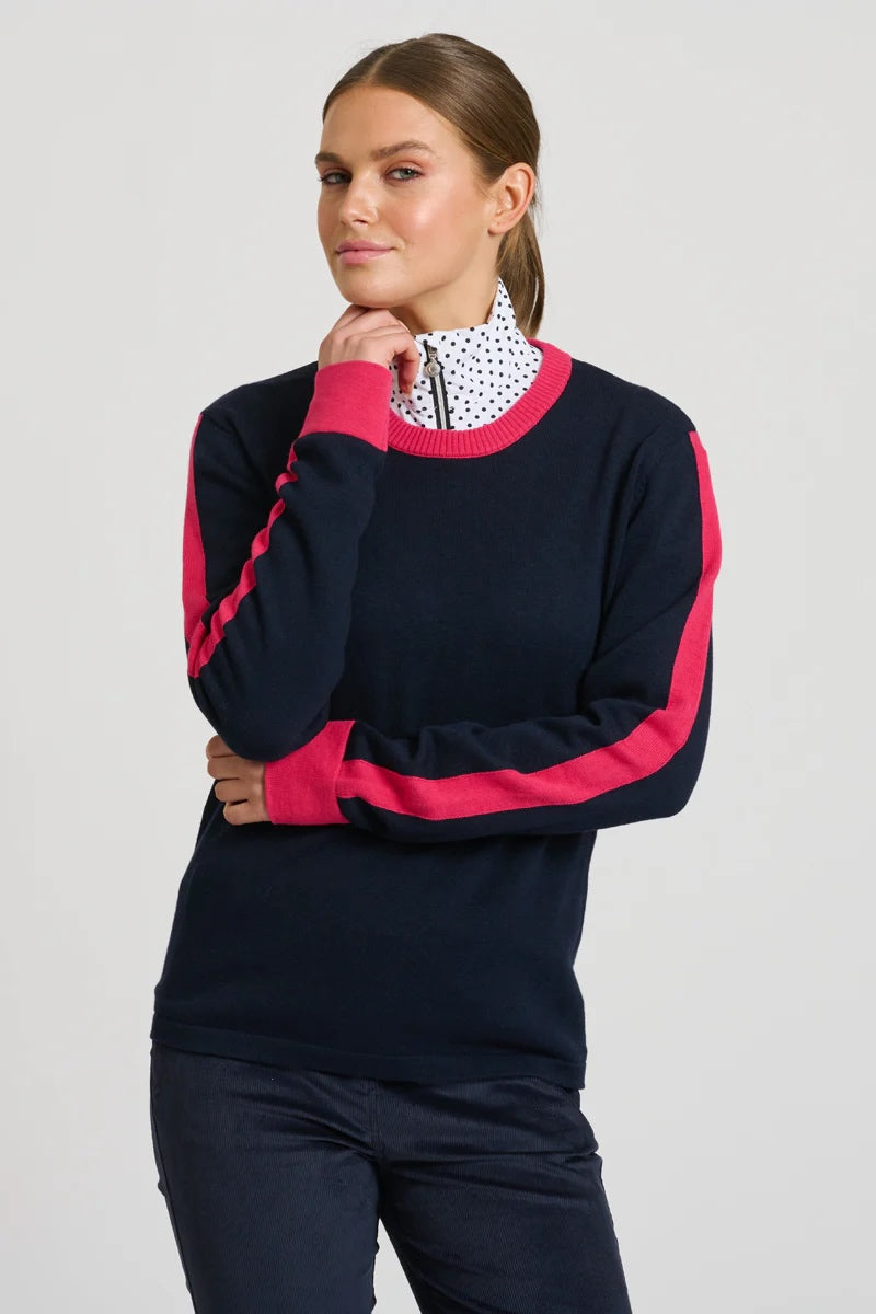 Highlands Sweater – Navy/Raspberry
