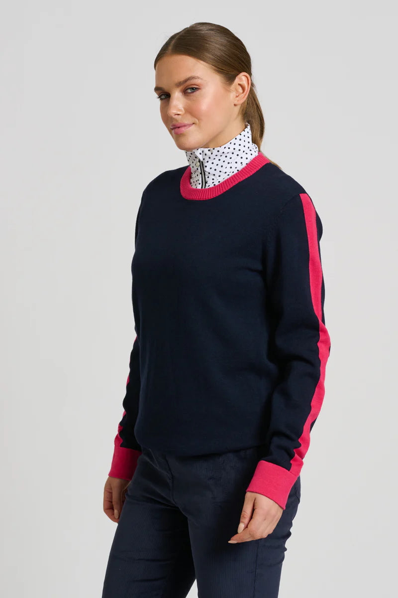 Highlands Sweater – Navy/Raspberry