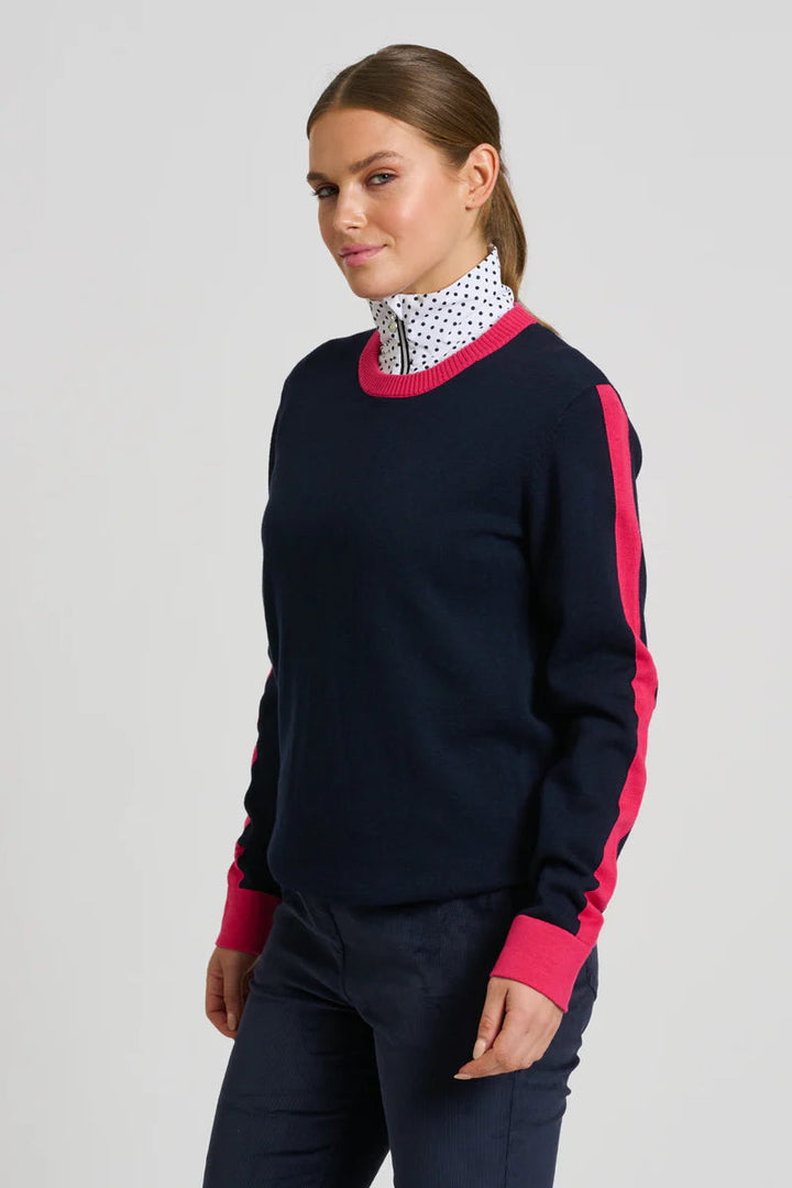 Highlands Sweater – Navy/Raspberry