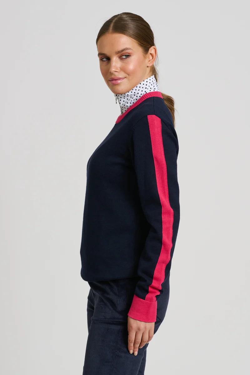 Highlands Sweater – Navy/Raspberry