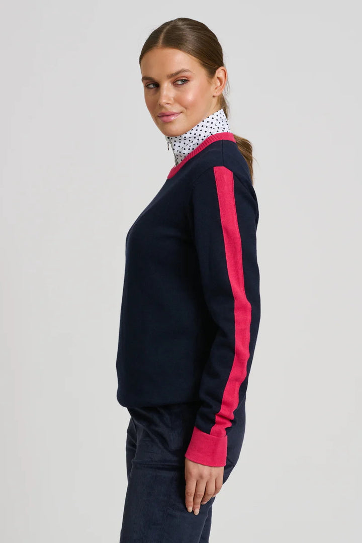 Highlands Sweater – Navy/Raspberry