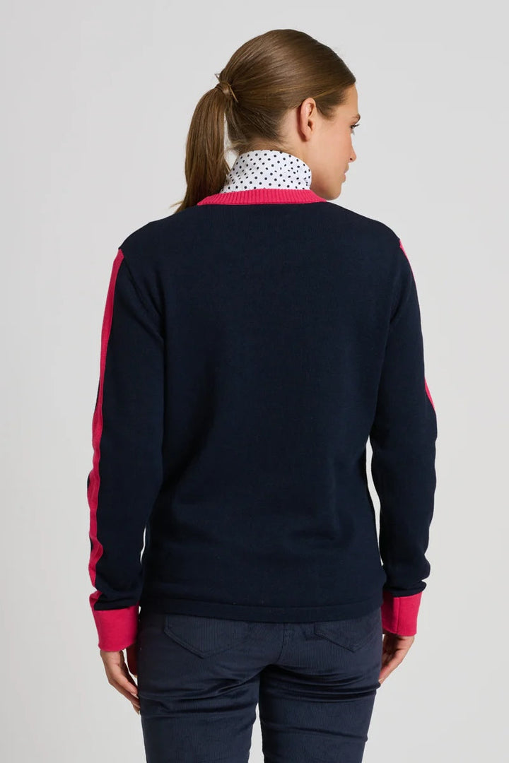 Highlands Sweater – Navy/Raspberry