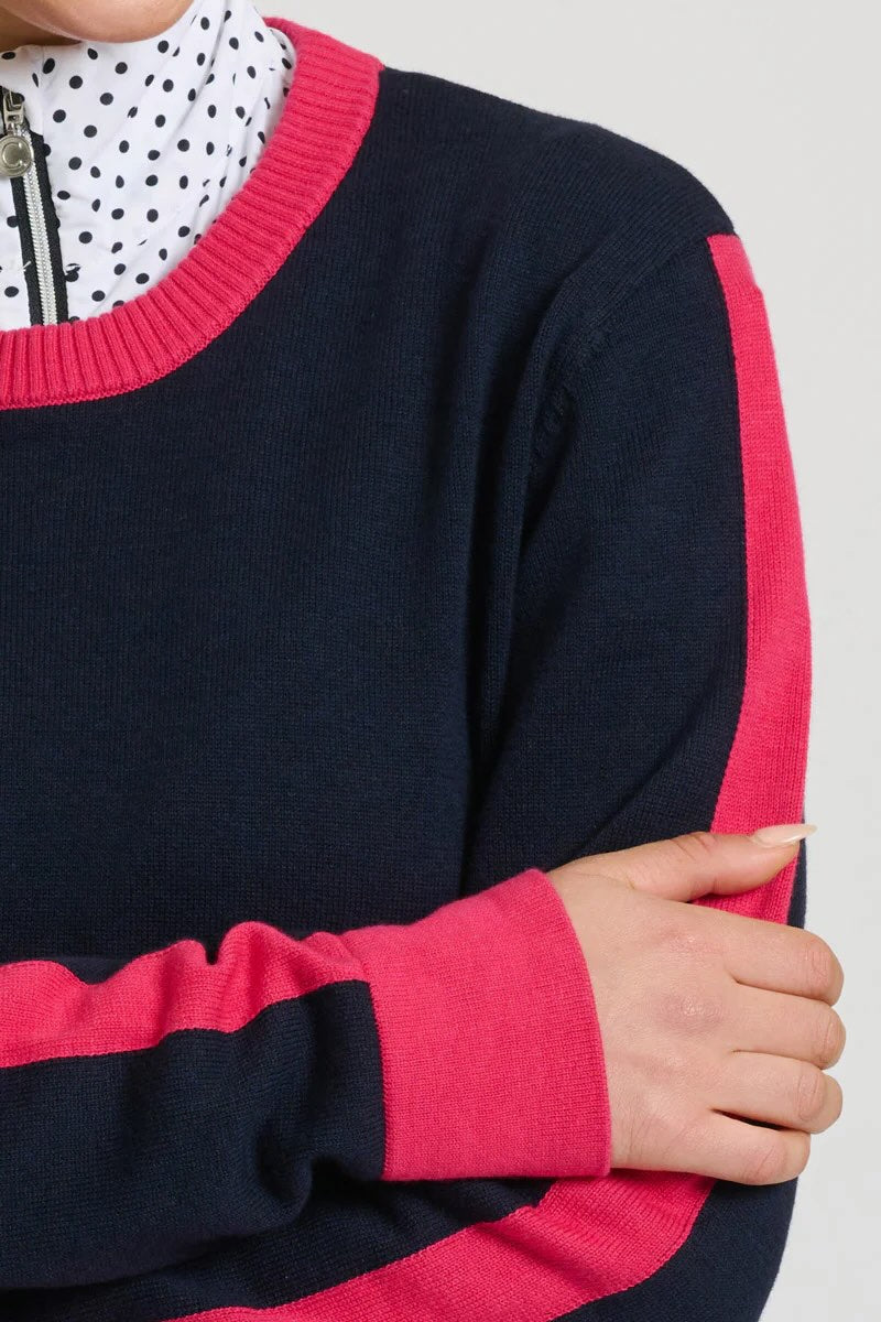 Highlands Sweater – Navy/Raspberry