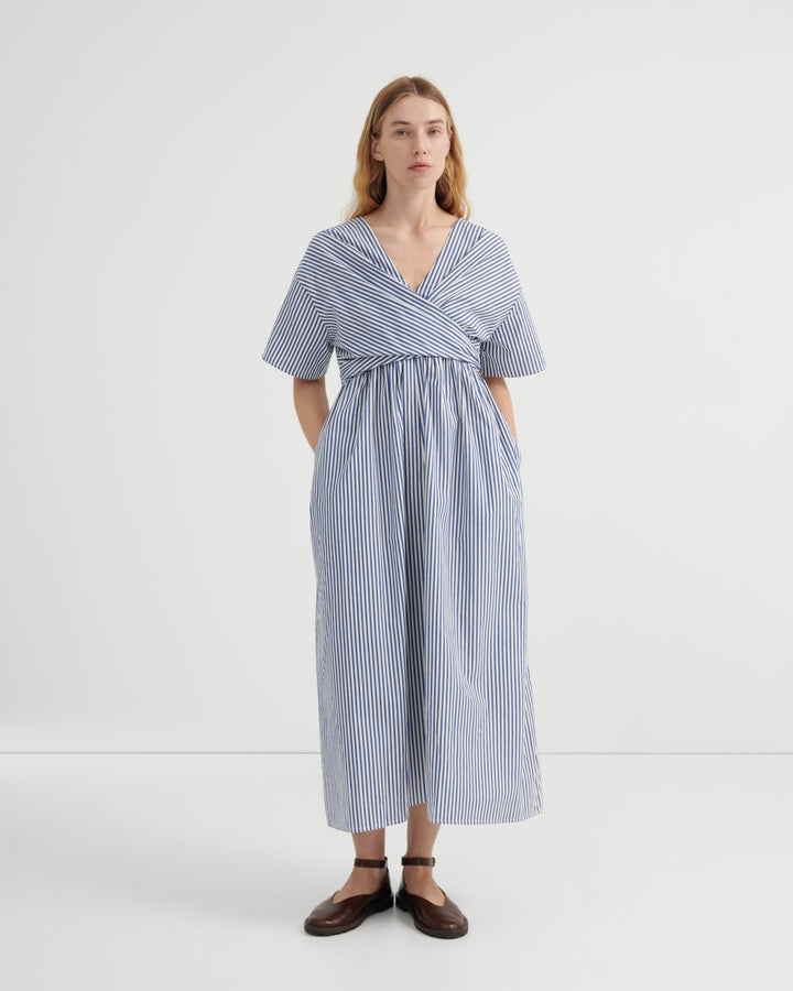 Composer Striped Poplin Wrap Dress – Workwear Stripe