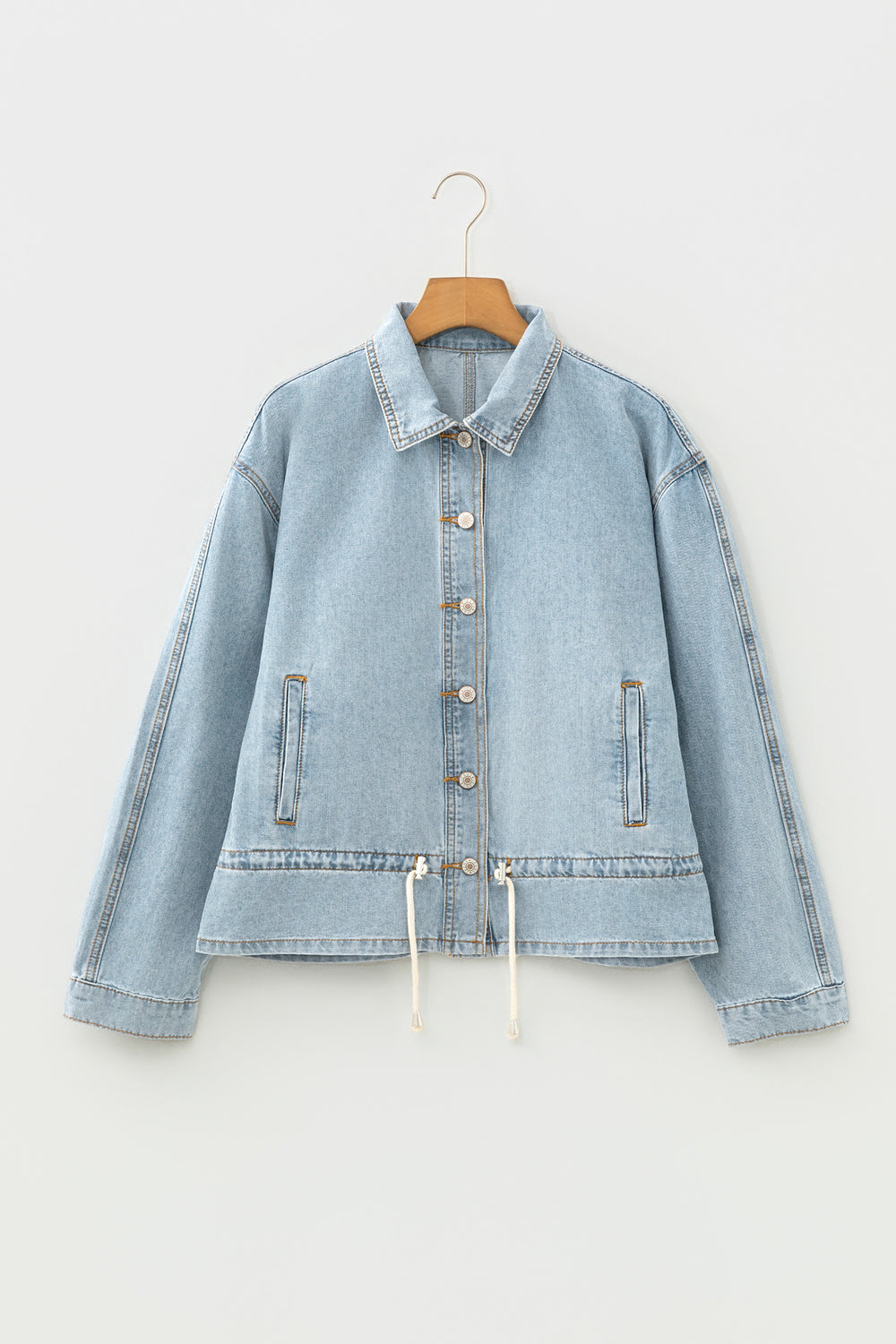 Beau Blue Draw-cord Hem Light Wash Denim Jacket - Denim Jacket - De...