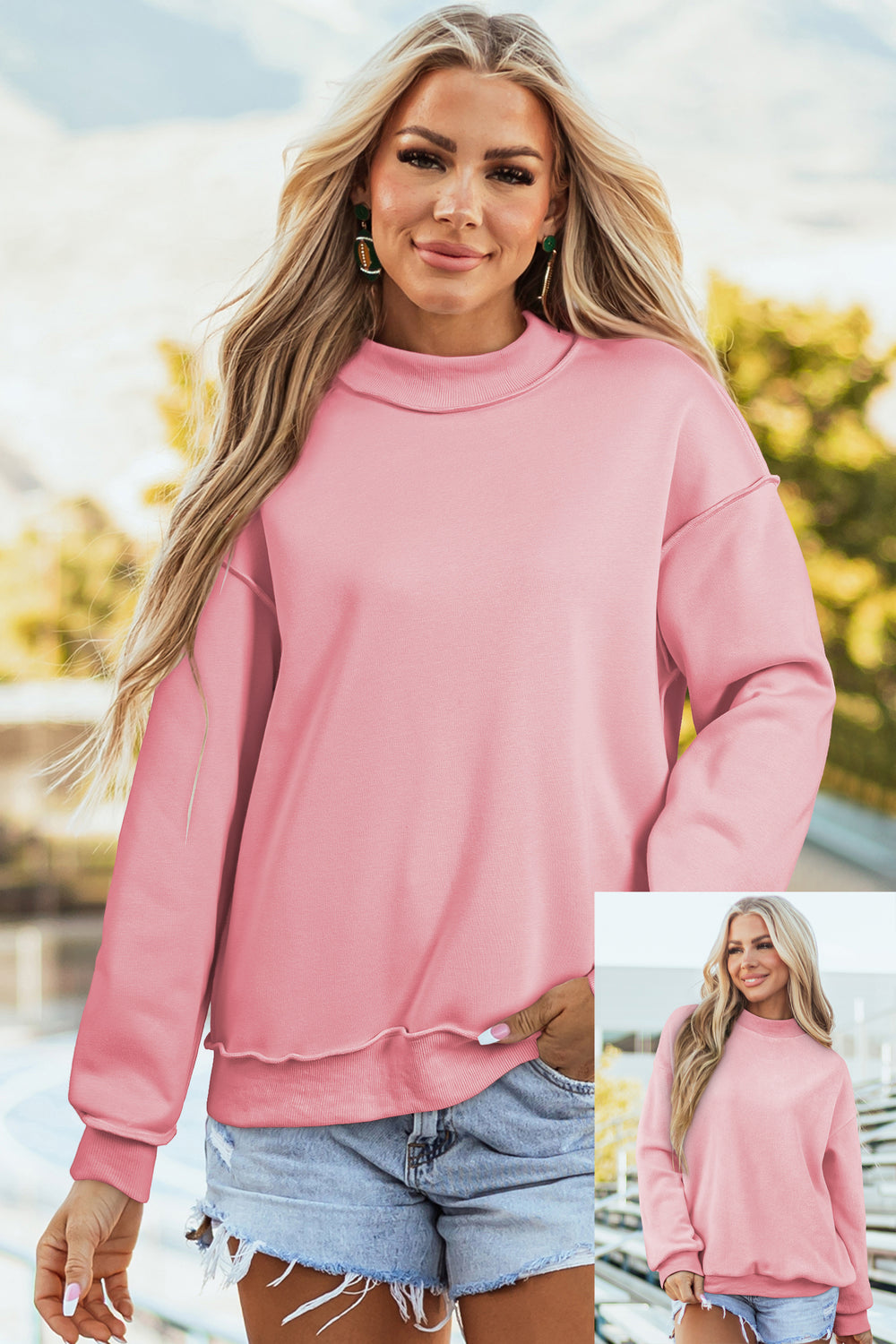 Racing Red Oversize Drop Shoulder Reversible Mock Neck Sweatshirt
