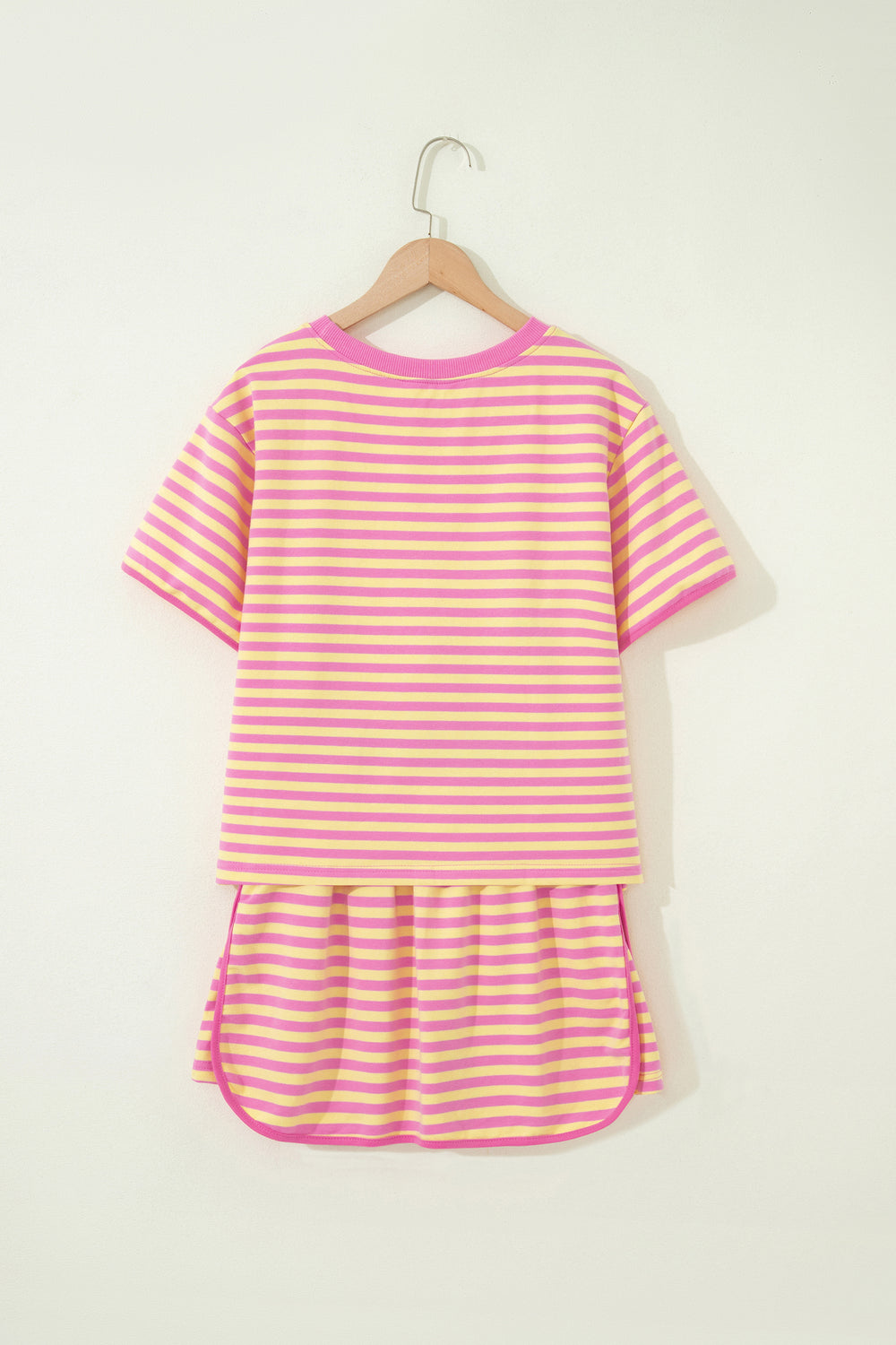 Blue Stripe Relaxed Short Sleeve Top Elastic Waist Drawstring Skort 2pcs Set