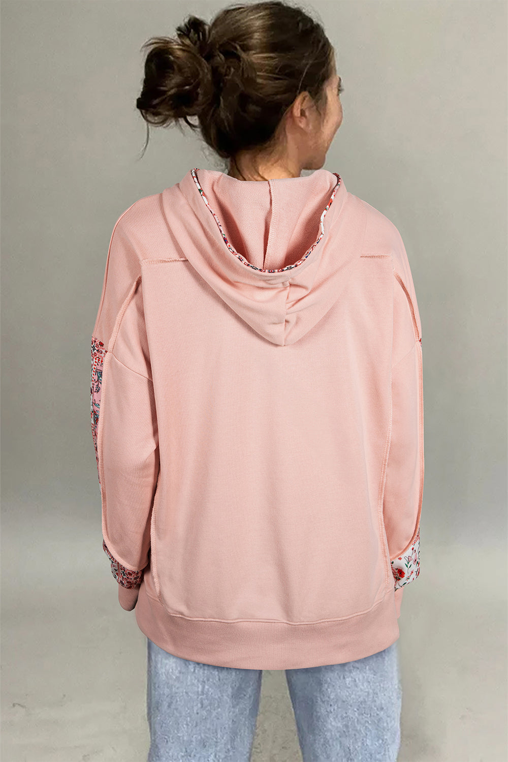 Delicacy Mix Floral Patchwork Side Slit Drawstring Hoodie
