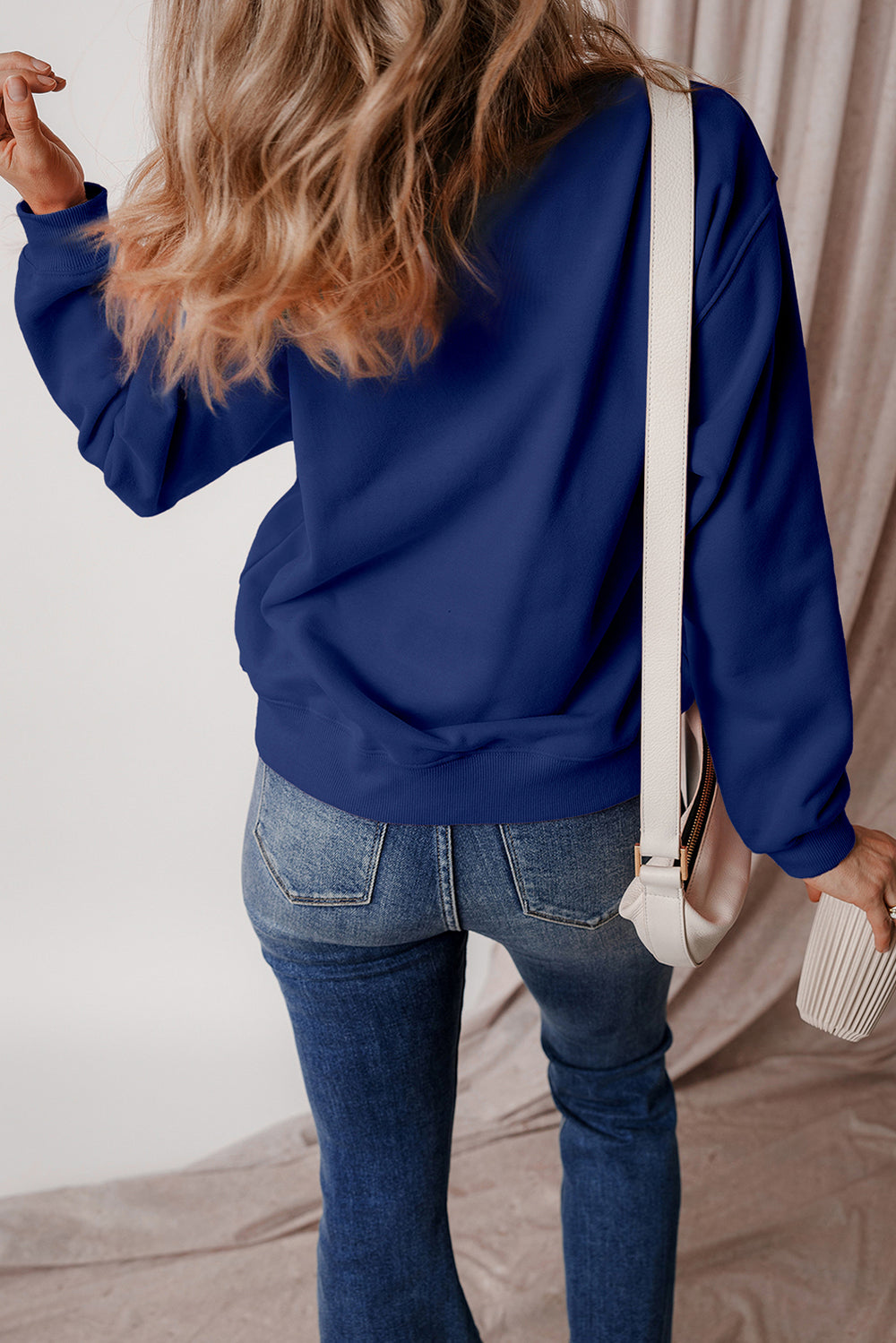 Aruba Blue Solid Fleece Lined Drop Shoulder Terry Sweatshirt
