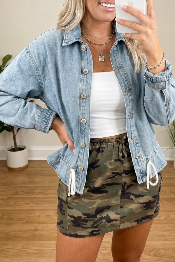 Beau Blue Draw-cord Hem Light Wash Denim Jacket - Denim Jacket - De...