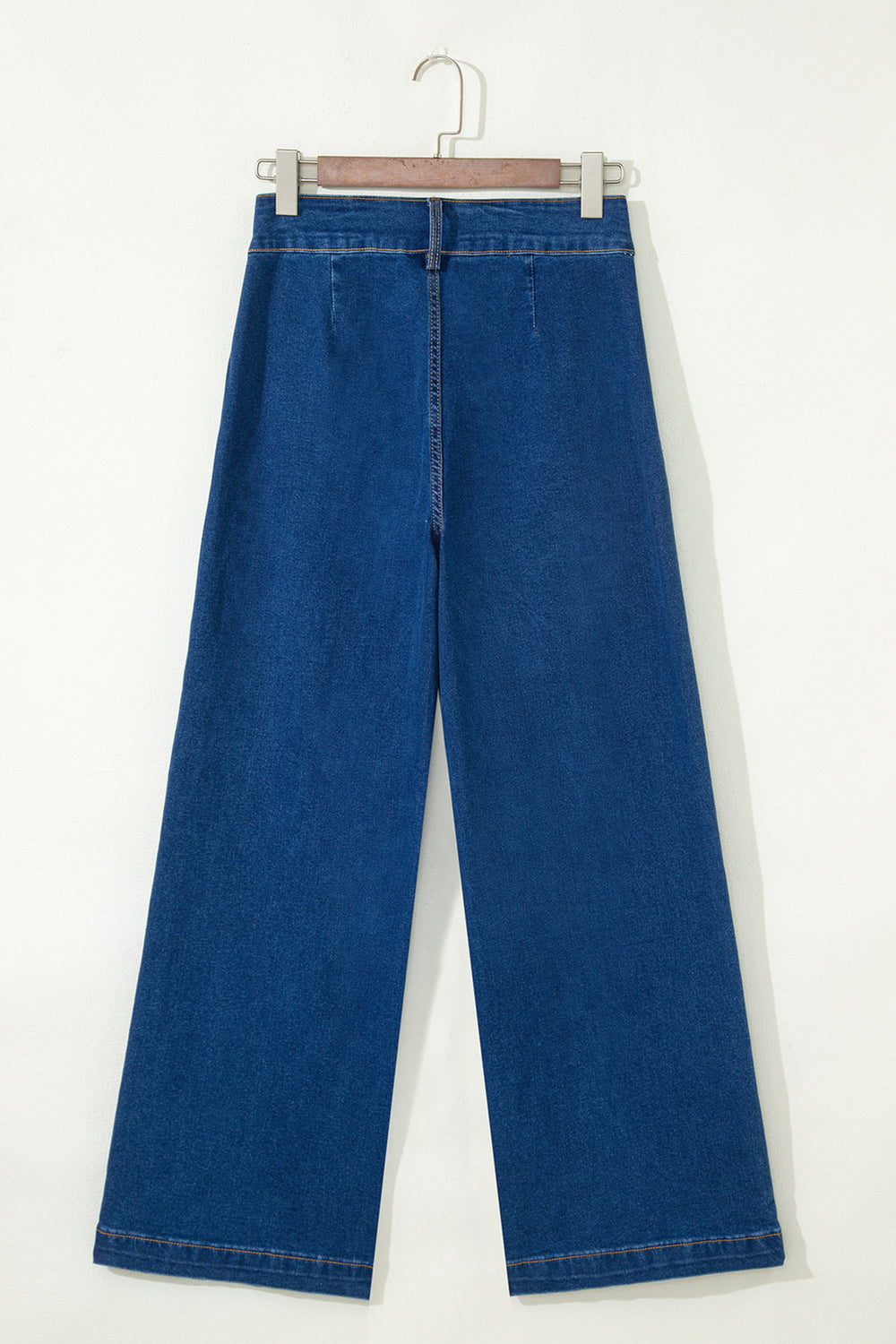 Sail Blue Hardware Decor Patched Pockets Wide Leg Denim Pants