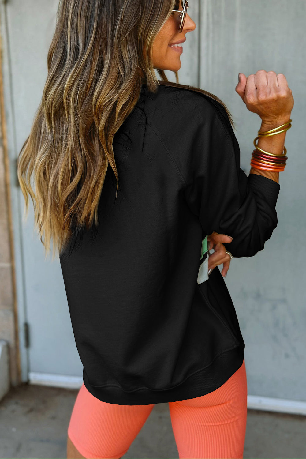 Apricot Rainbow Colorblock Striped Pullover Sweatshirt