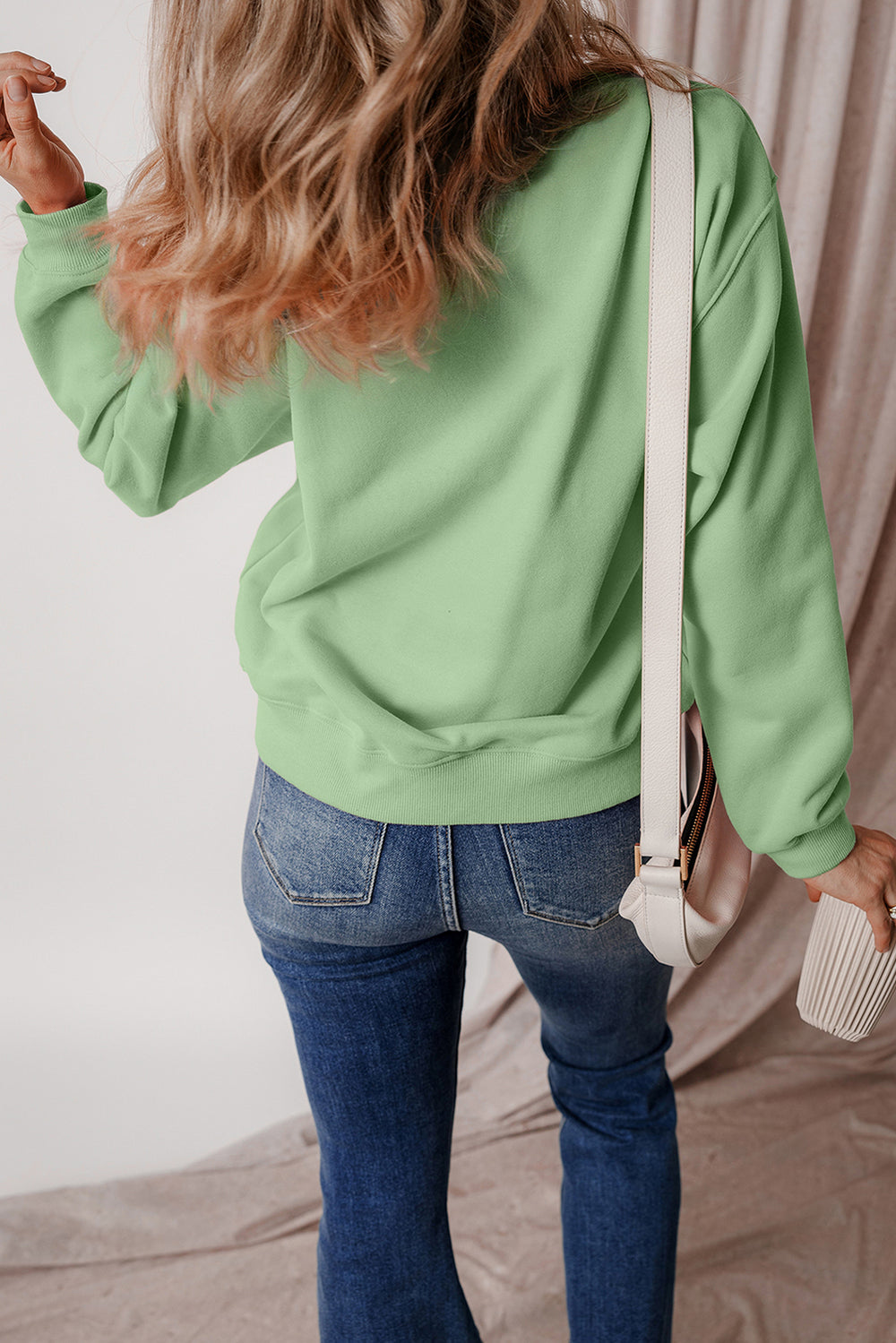 Aruba Blue Solid Fleece Lined Drop Shoulder Terry Sweatshirt