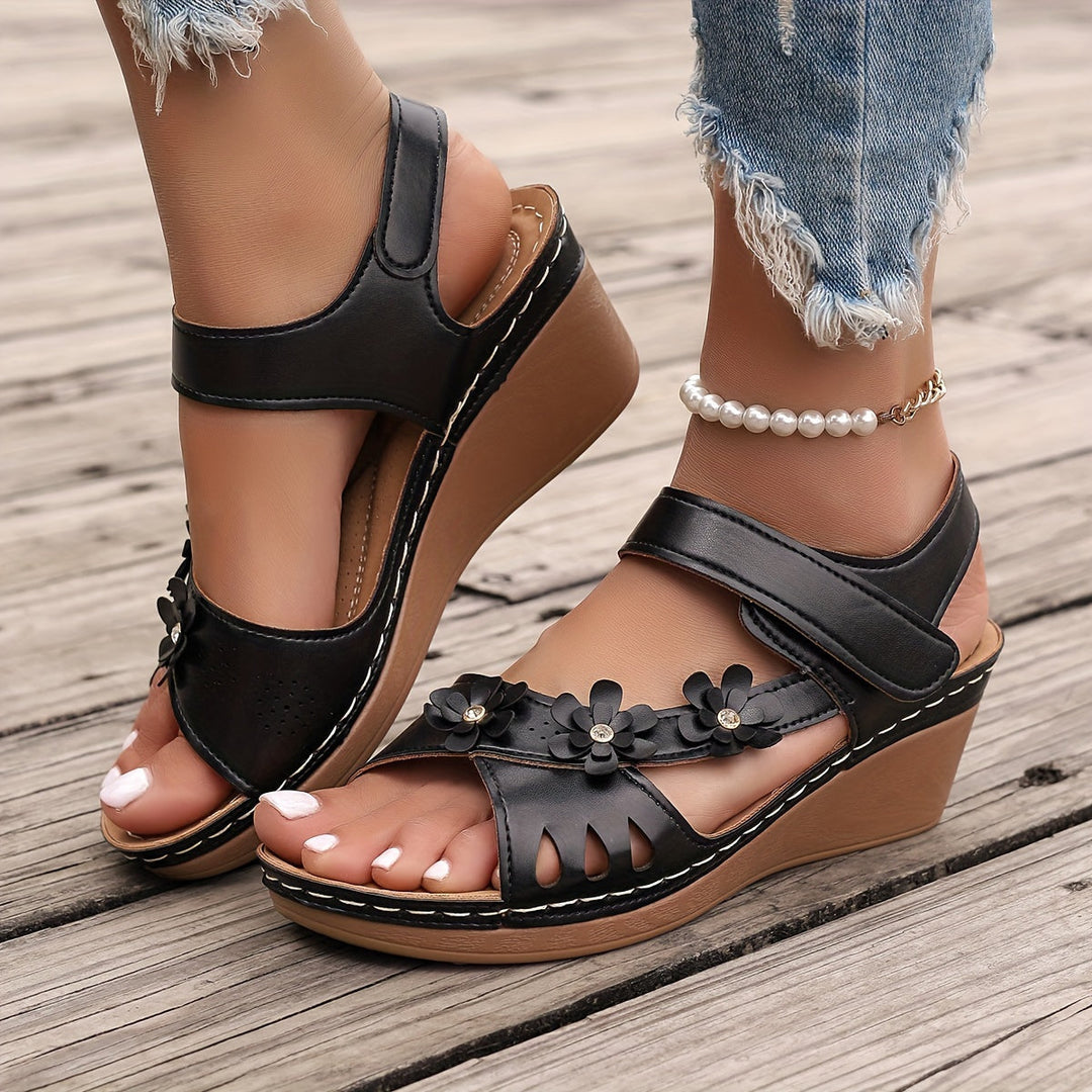 Elise Wedge Sandals With Floral Detail