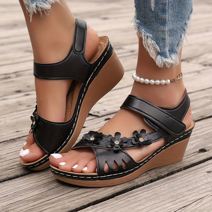 Elise Wedge Sandals With Floral Detail