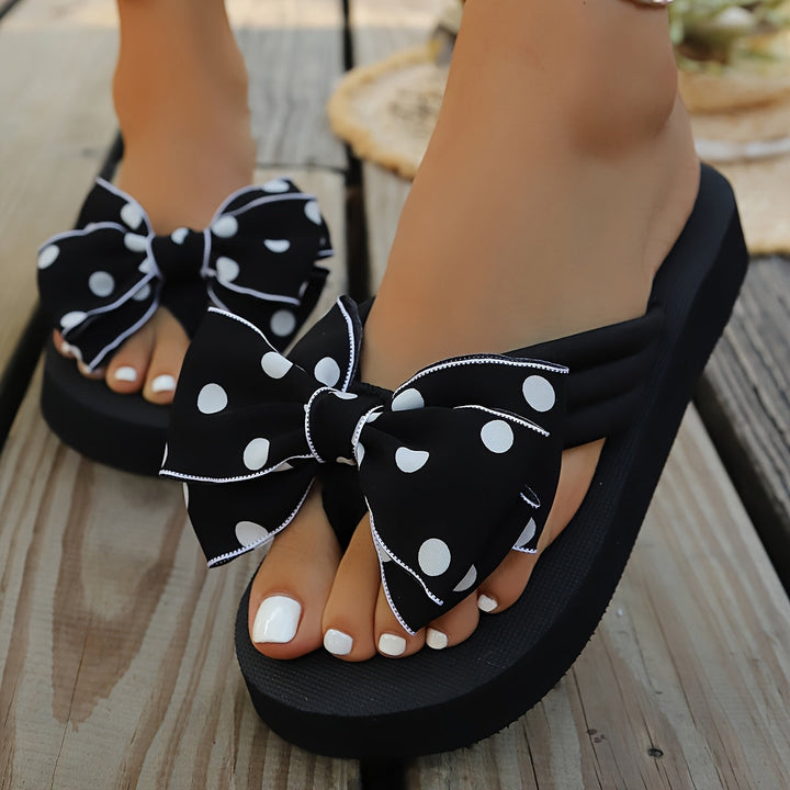 Matilda Polka Dot Wedge Flip-Flops With Bow Detail