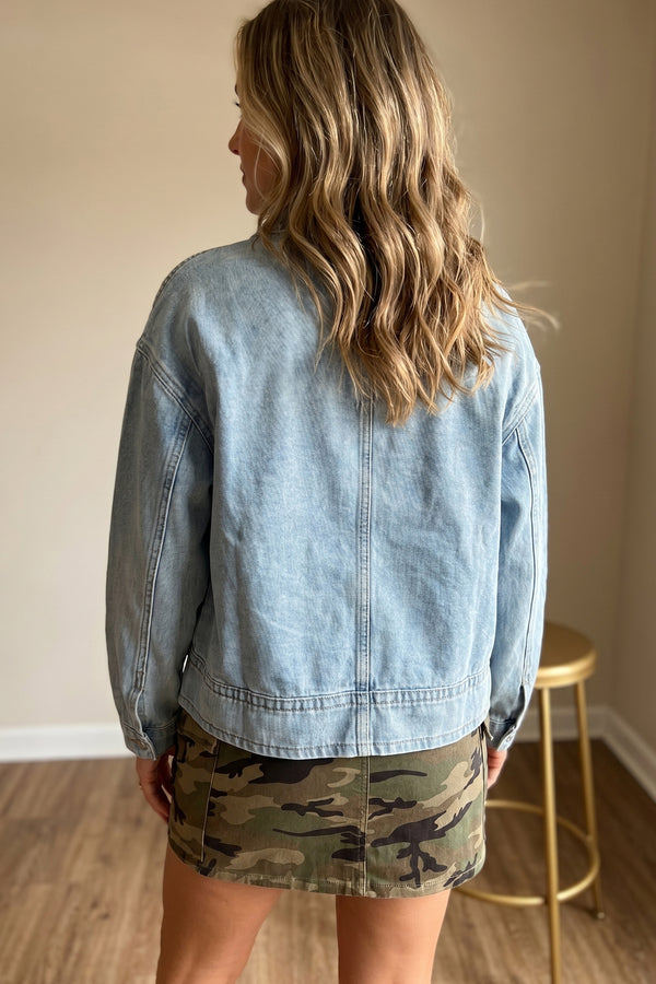 Beau Blue Draw-cord Hem Light Wash Denim Jacket - Denim Jacket - De...