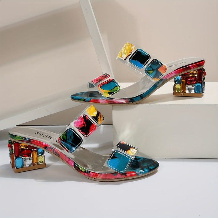 Ivy Rhinestone Block-Heel Sandals