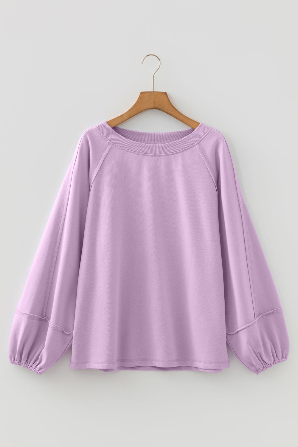 Beau Blue Solid Color Raw Seam Patchwork Baggy Sweatshirt