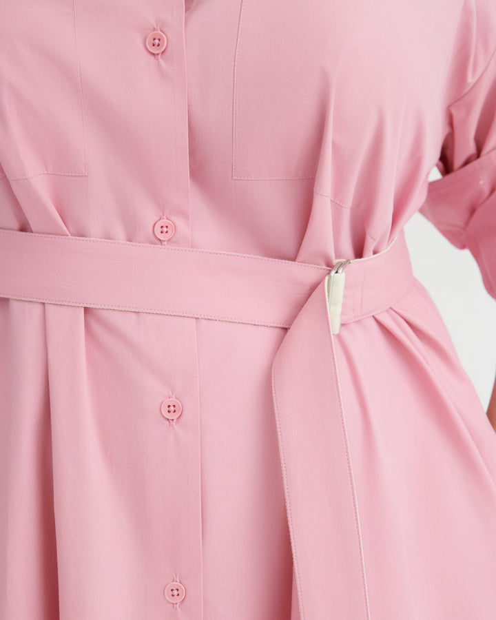 Elementary Belted Boxy Shirt Dress – Begonia Pink