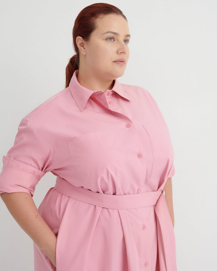 Elementary Belted Boxy Shirt Dress – Begonia Pink