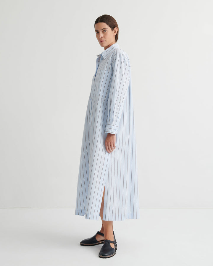 Elementary Belted Boxy Shirt Dress – Cloud Stripe