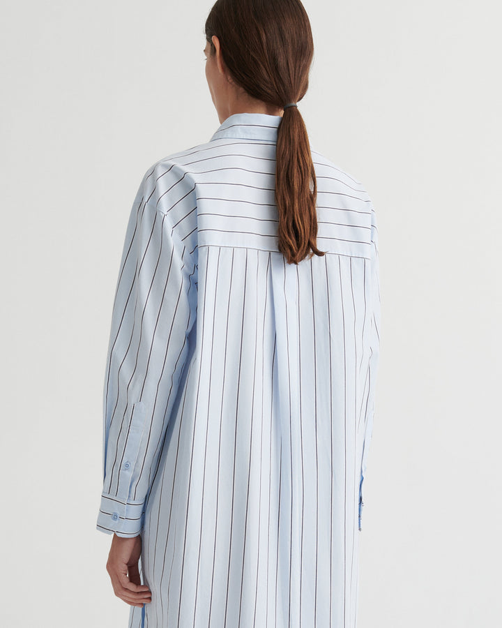 Elementary Belted Boxy Shirt Dress – Cloud Stripe