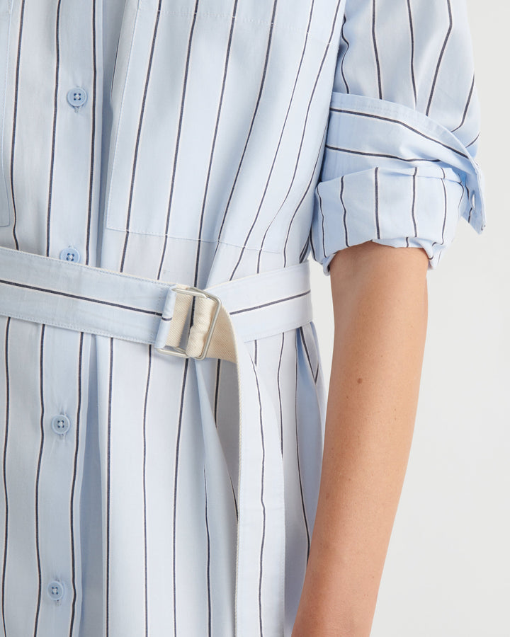 Elementary Belted Boxy Shirt Dress – Cloud Stripe