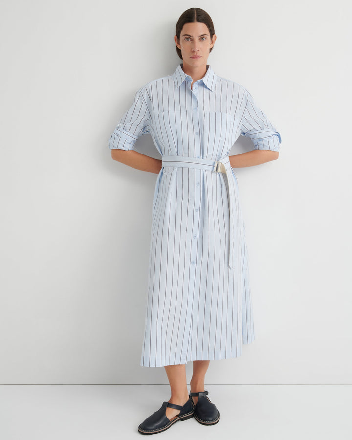 Elementary Belted Boxy Shirt Dress – Cloud Stripe