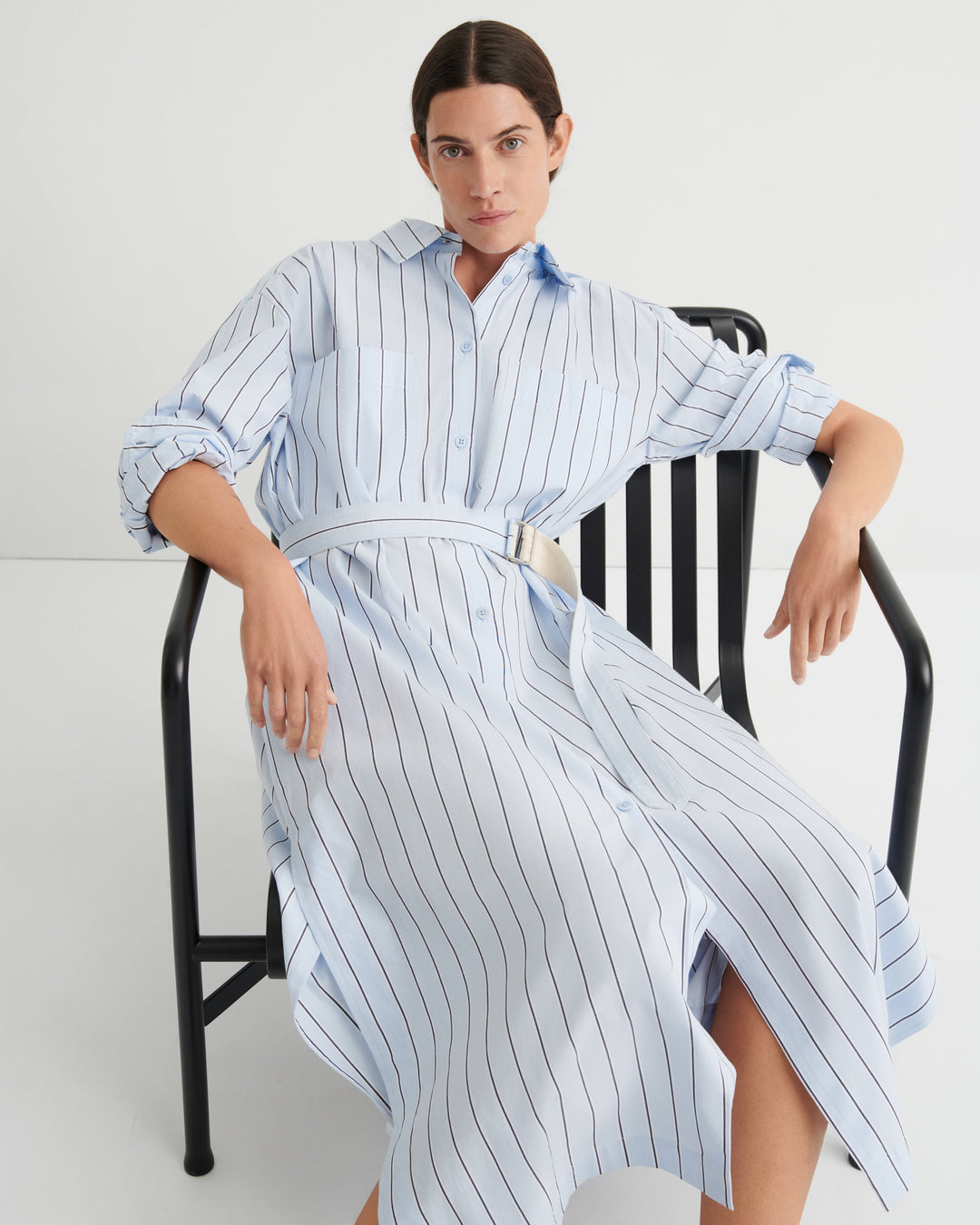 Elementary Belted Boxy Shirt Dress – Cloud Stripe
