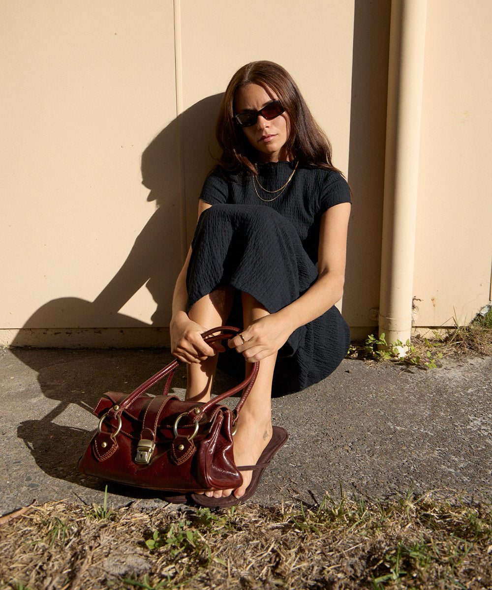Womens Seersucker Midi Dress Elodie - Black - AFENDS