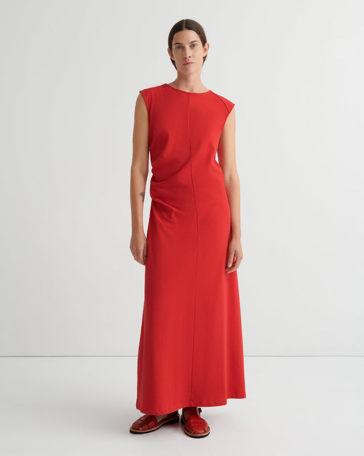Ember Ruched A-Line Maxi Dress – Poppy Red