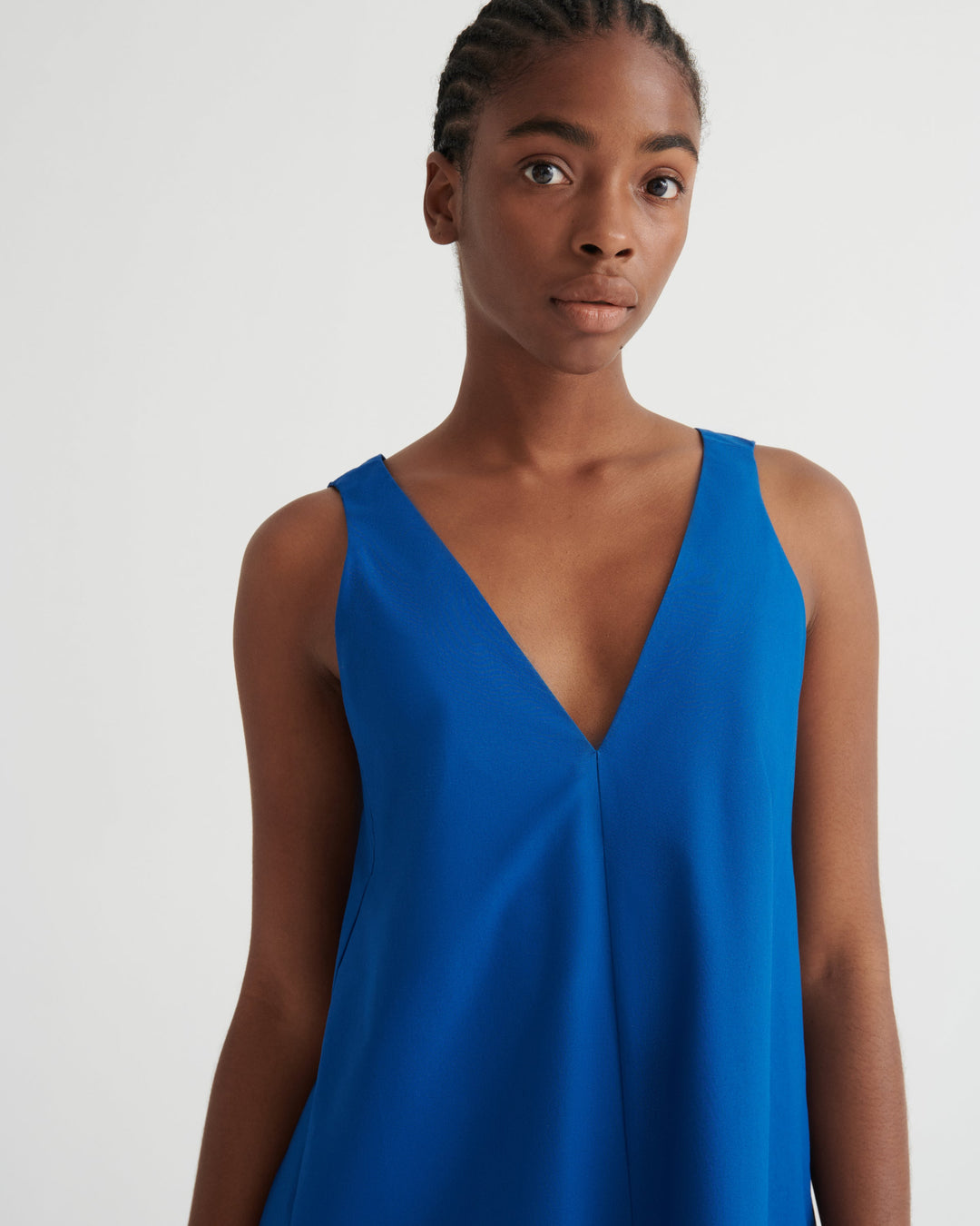 Eventide V-Neck Pinafore Dress – Blue Orchid