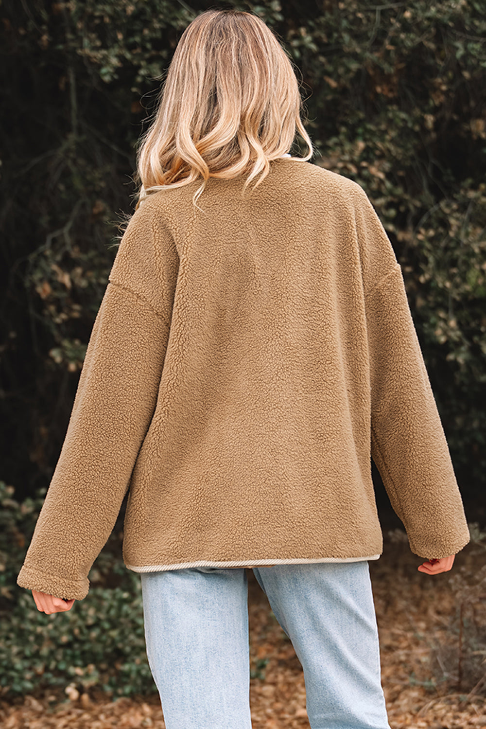 Light French Beige Puffy Plush Corduroy Edge Patchwork Jacket with ...