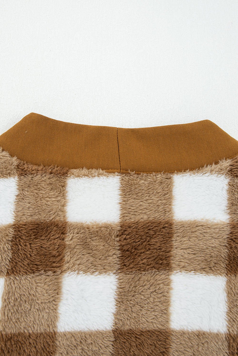 Brown Checkered Sherpa Loose Knit Cardigan with Pockets