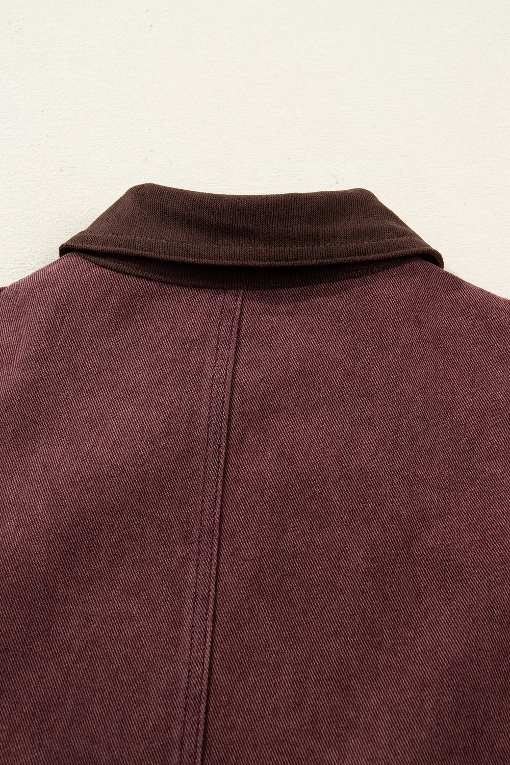 Coffee Corduroy Collar Zipped Front Denim Jacket - Denim Jacket