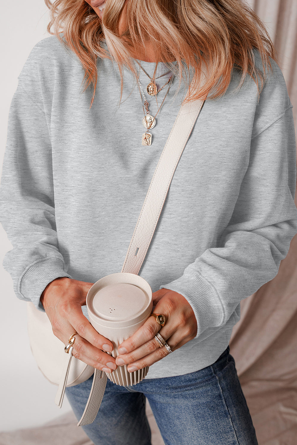Aruba Blue Solid Fleece Lined Drop Shoulder Terry Sweatshirt