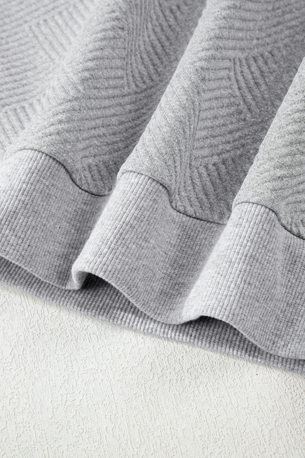 Medium Grey Trendy Textured Half Zip Loose Sweatshirt