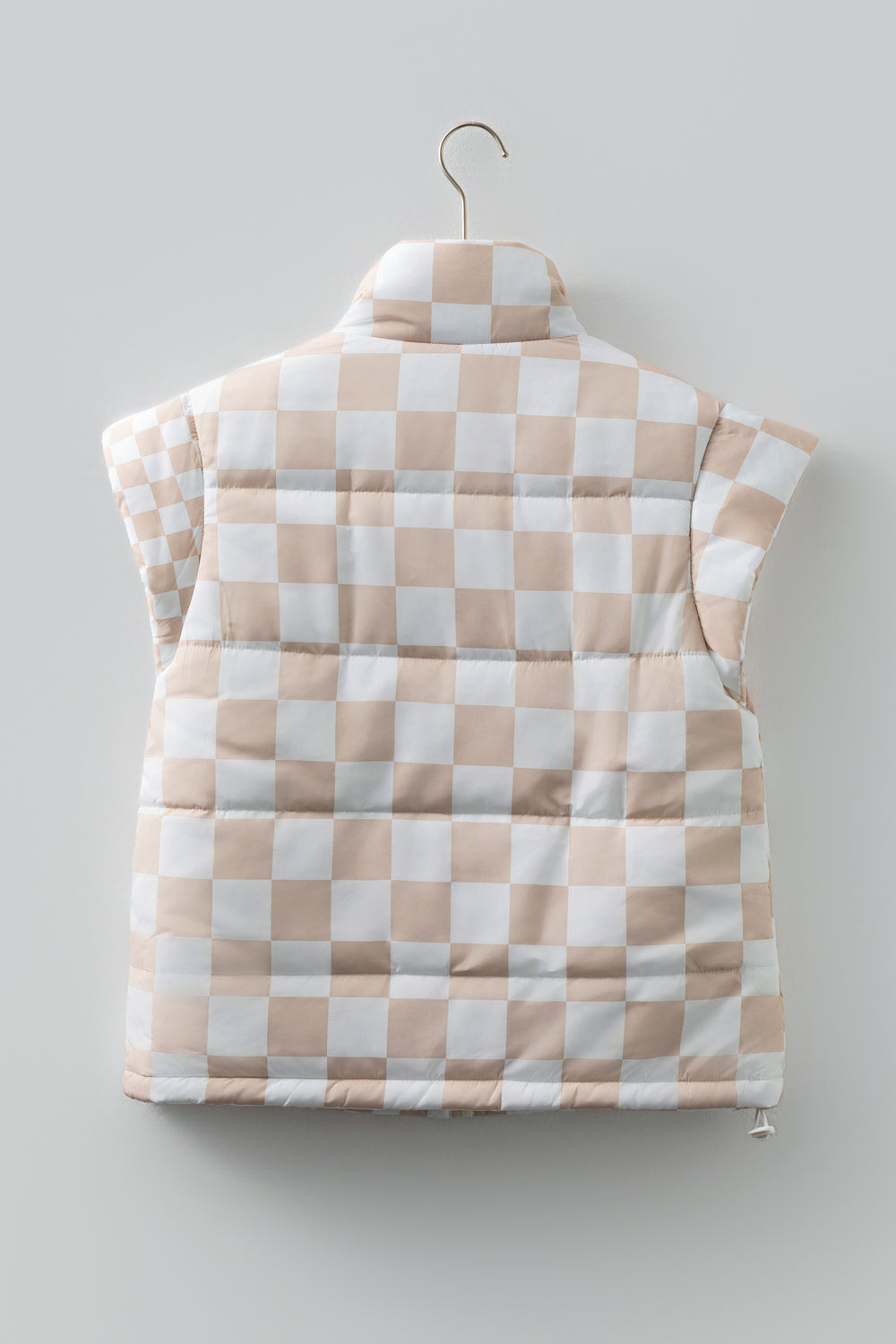 Khaki Contrast Plaid Quilted Button Zip Up Vest